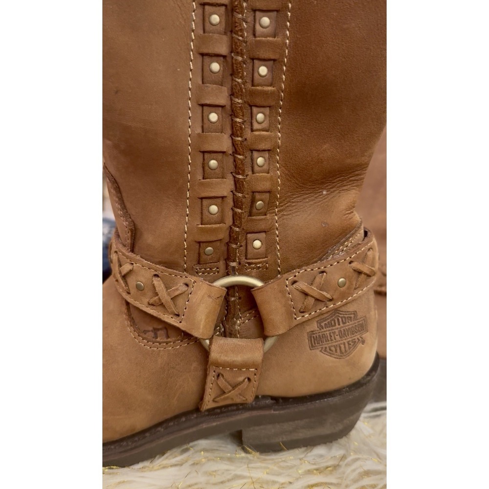 Harley-Davidson W Auburn Harness Brown Leather Stud Zippered Motorcycle Boot 8 - Picture 8 of 16